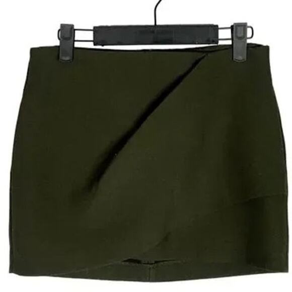 Zara Draped Wrap Look Mini Lined Skirt Back Zip Up Pockets XS Olive Green #3913 - Picture 14 of 15